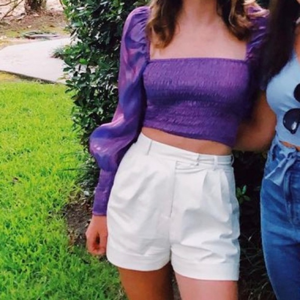 ASOS Purple Metallic Puff Sleeve Blouse